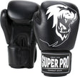 Super pro combat gear warrior lederen (kick)bokshandschoenen zwart wit 16oz