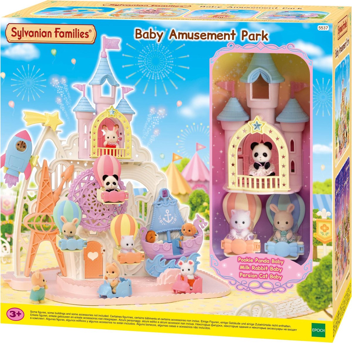 Sylvanian Family 5537 Baby-Freizeitpark – Schaukelschiff – Rakete – Riesenrad – Schloss – 3 Babyfiguren