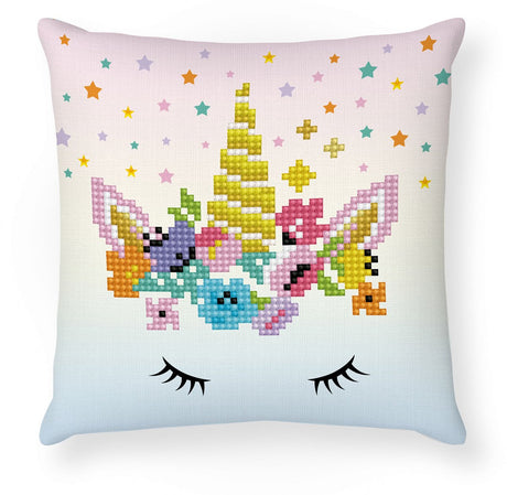 Diamond dotz® Diamond Painting Kissen – Erwachsene Kinder – ddp2.044 – Einhornkrone 18 x 18 cm – runde Steine – Komplettpaket