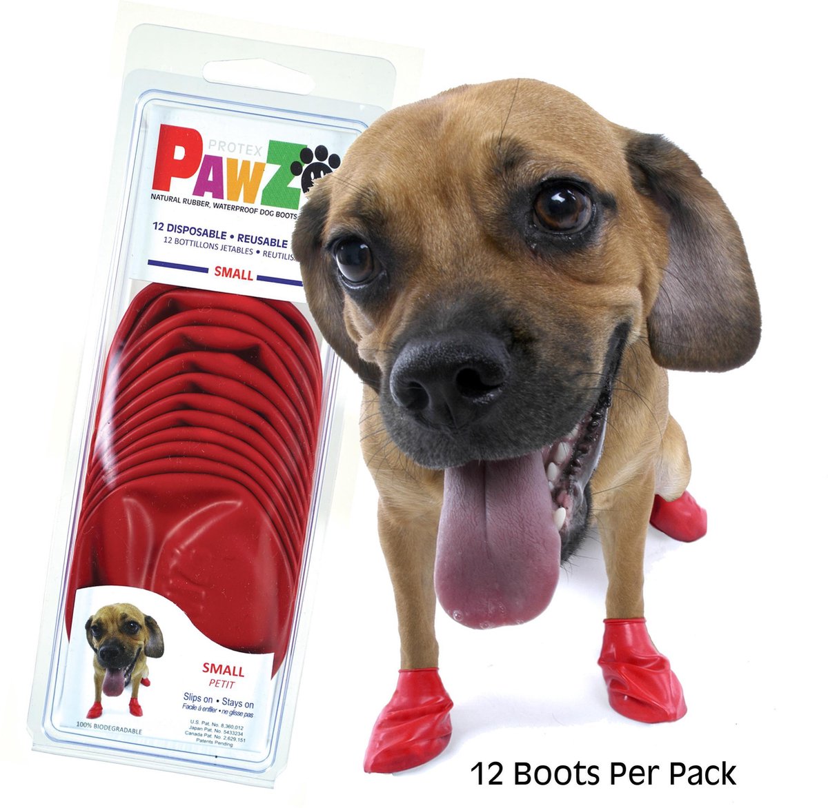 Pawz rubber dog boots - hondenschoen - rood small