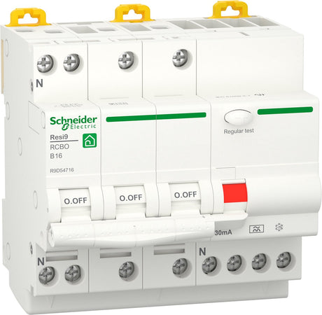 Schneider electric resi9 - aardlekautomaat - 3p+n - 16a - b-karakteristiek - 6000a - 30ma - type a