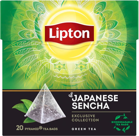 Lipton grüner Tee japanischer Sencha – 80 Teebeutel Pyramide – grüner Tee Sencha – 4 x 20 Beutel – Vorteilspackung