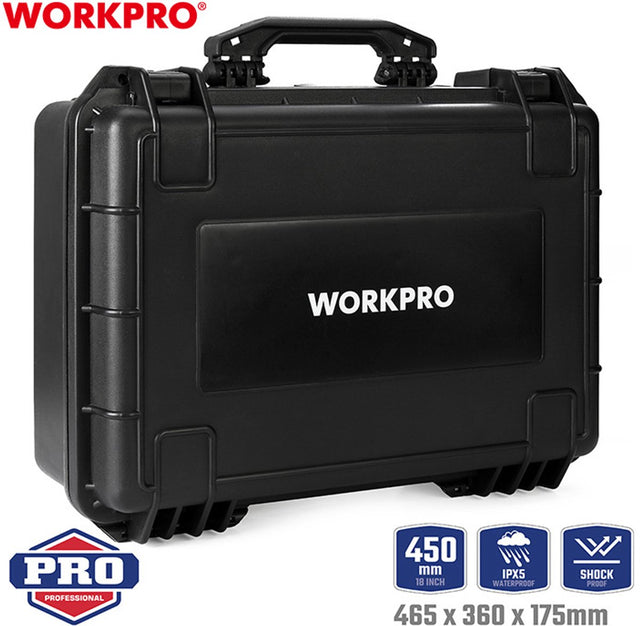 Workpro wp283004 waterdichte veiligheidskoffer 450 mm – heavy duty – schokbestendig stofvrij – met plukschuim