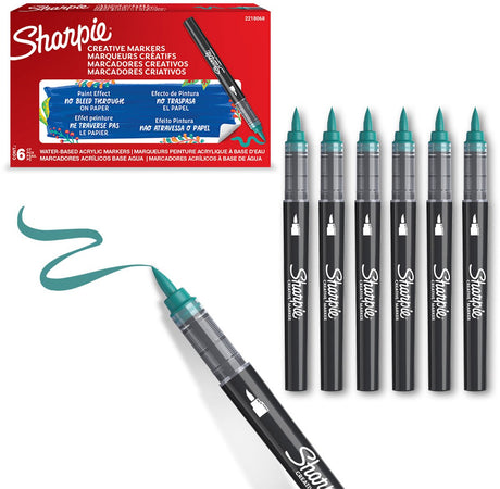 Sharpie creative marker acrylverfmarkers | brushtip | verfmarkers op waterbasis | inkt loopt niet door en geschikt voor de meeste oppervlakken | smaragdgroen | 6 stuks