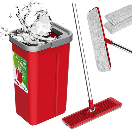 Greenblue green blue maxiclean - Wischsystem - Flachmopp mit Eimer - Flachmopp-Set mit 2 in 1 Bodenwischmopp - Reiniger 360° drehbar