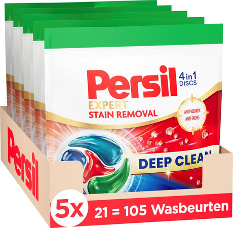 Persil Waschmittel – Waschmittelkapseln – Scheiben Flecken – 4-in-1-Scheiben – für alle Wäschefarben – Vorteilspack – 5 x 21 = 105 Wäschen