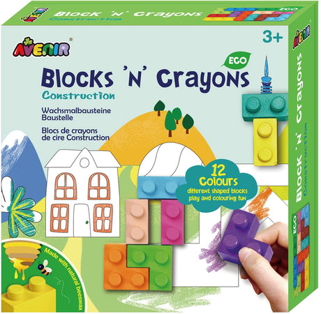Avenir Blocks 'n Crayons - Gebäude - 12 Farben und 3 Blockformen - 3 Malseiten - 3+