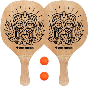 Waimea beach peddelbal set met houten grip - blank zwart fluororanje