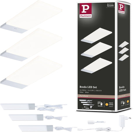 Paulmann LED Unterschrankbeleuchtung Bredo Näherungsschalter 3er Set 3x2,5W 80x190 mm 3x180lm 230 12V Silber