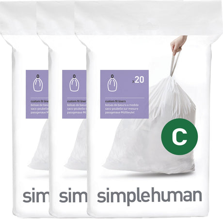 Simplehuman Code C Abfallbeutel – 12 Liter – 60 Stück – mit Kordelzug – weiß