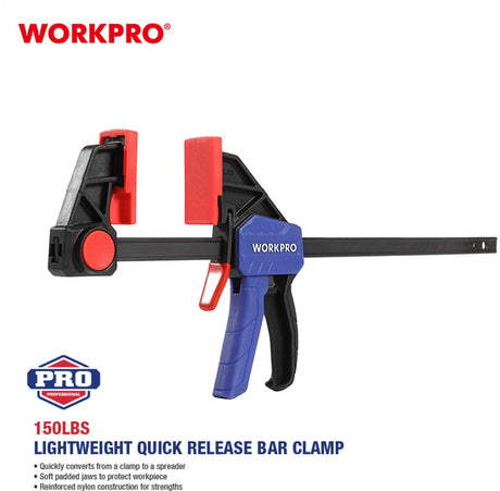 Workpro wp232036 – snelspan lijmklem – 300 mm – omschakelbaar naar spreider – versterkt nylon – 68 kg klemdruk - eenhandsklem