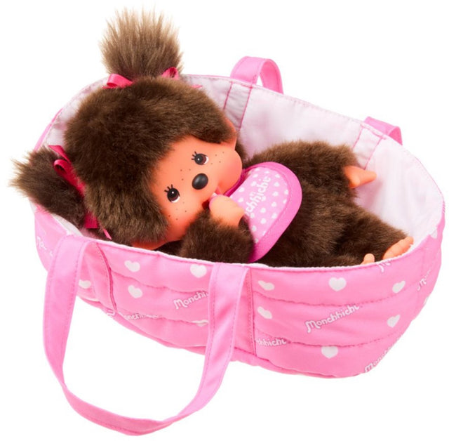 Monchhichi Plüschpuppe mit Tragekorb – 20 cm – süßes Spielzeug.