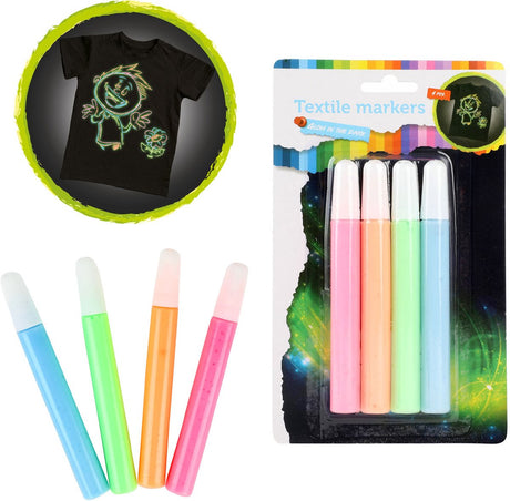 Toi-toys Squeeze Textilmarker leuchten im Dunkeln, 4 Stk.
