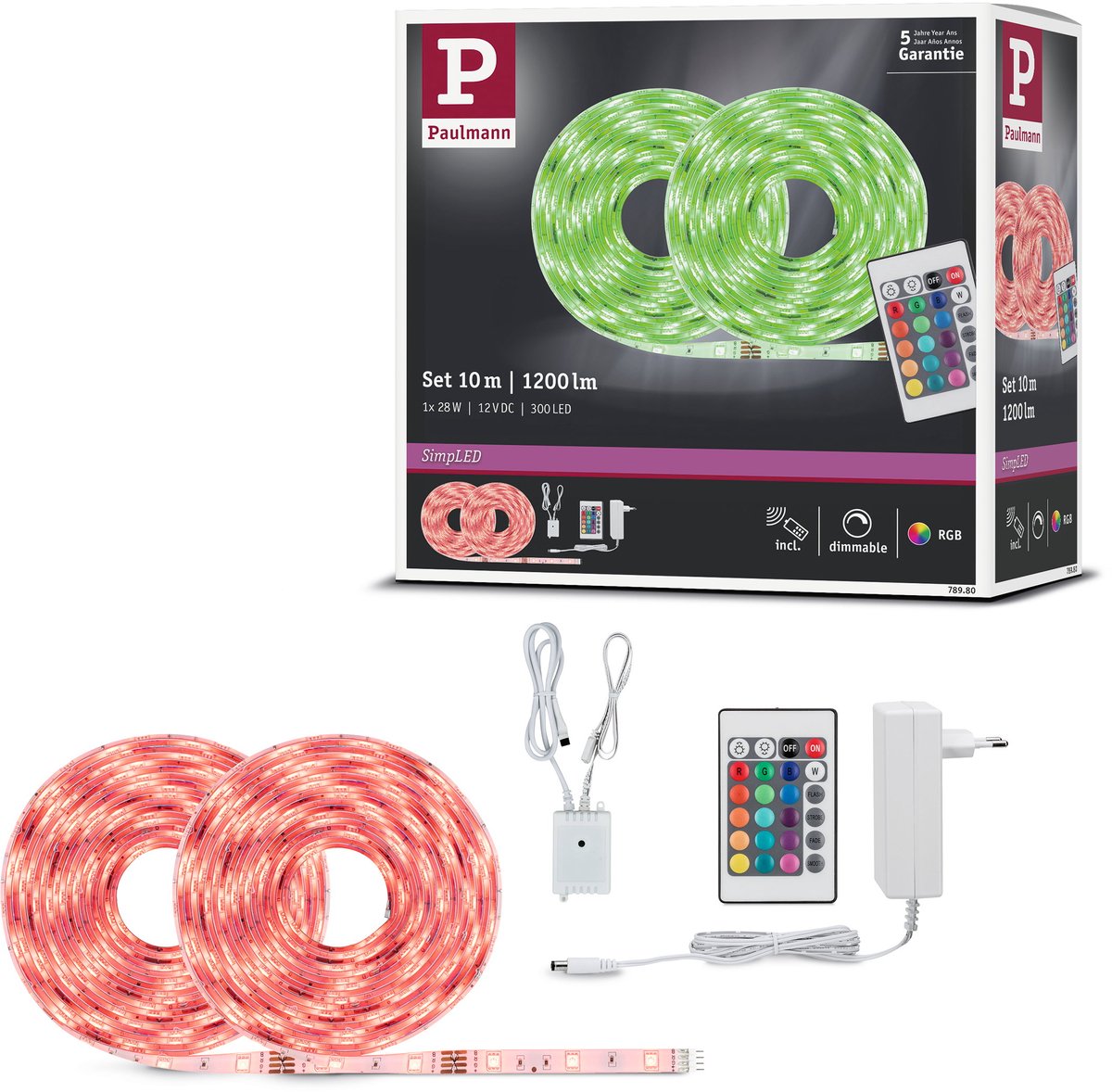 Paulmann simpled led strip 10 meter rgb - plug play set - 28w - 12v - wit - metaal kunststof