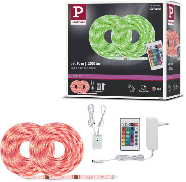 Paulmann simpled led strip 10 meter rgb - plug play set - 28w - 12v - wit - metaal kunststof