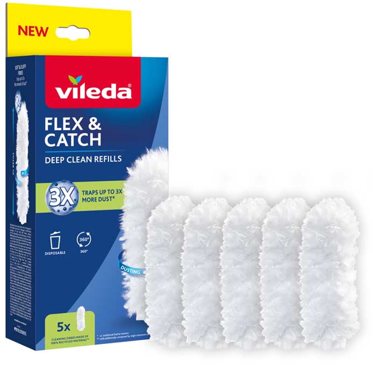 Vileda Flex Catch – Staubtuch-Nachfüllungen – 5 Stück – 360°-Design – umweltfreundlich