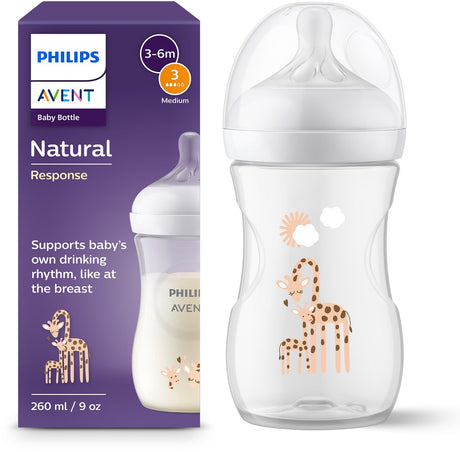 Philips Avent Natural Response Babyflasche – 260 ml – Flow 3 – Giraffe – SCY903 66