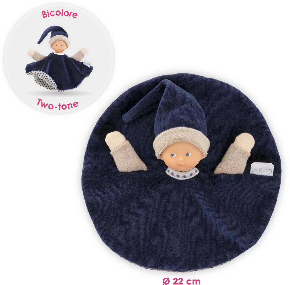 Corolle tidoudou – marineblaues Kuscheltuch, 17 cm