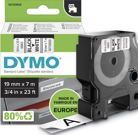 Dymo-Bänder D1 Polyester 19 mm x 7 m schwarz und weiß glänzend