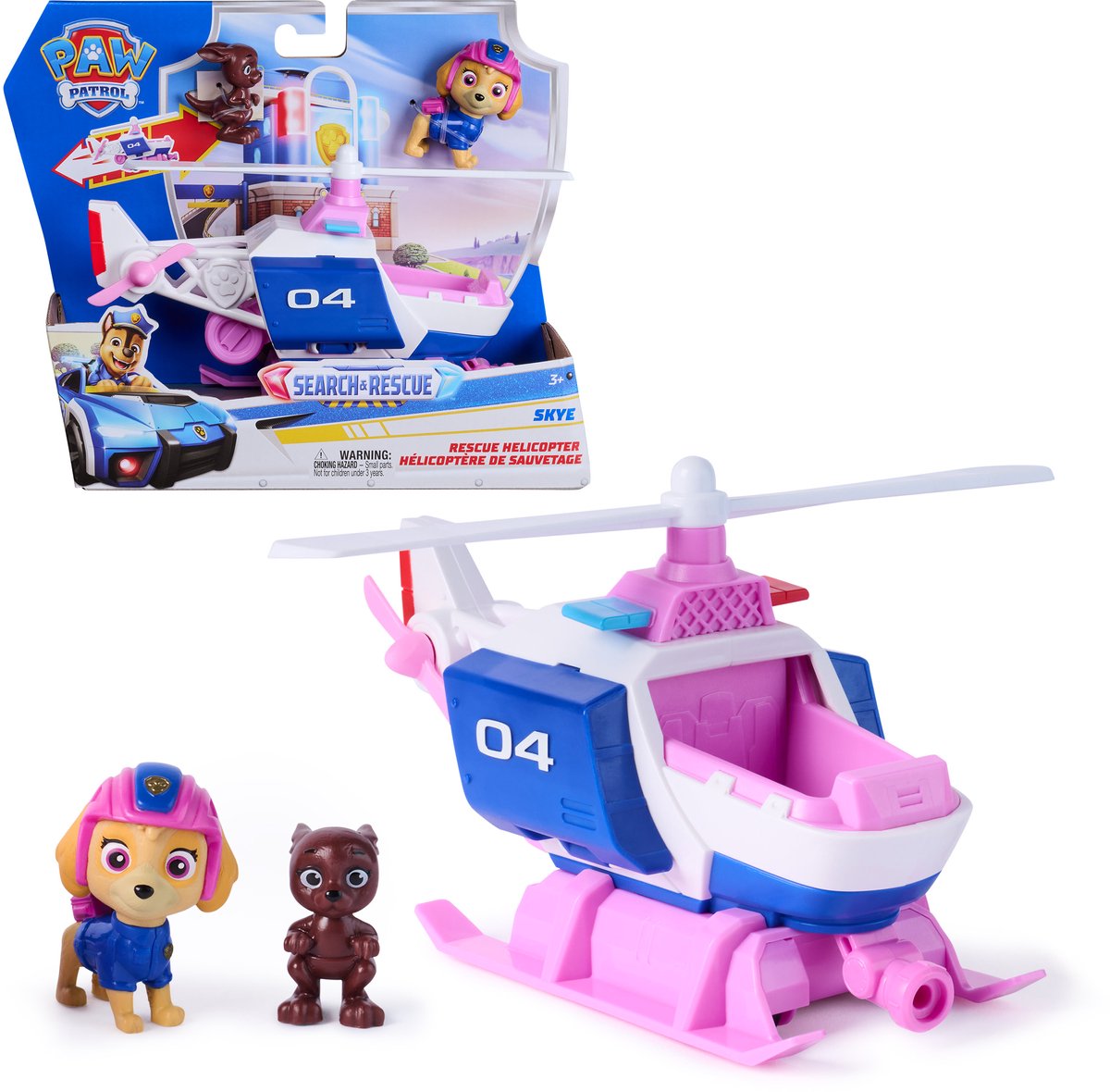 Paw Patrol – Suchrettung – Skye-Helikopter mit Rückzugsfunktion für 2 Figuren – Spielzeugfahrzeuge