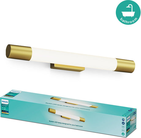 Philips rover spiegelverlichting - spatwaterdicht ip44 - 5w - warmwit licht - badkamerlamp - cilindervormig - messingkleurig