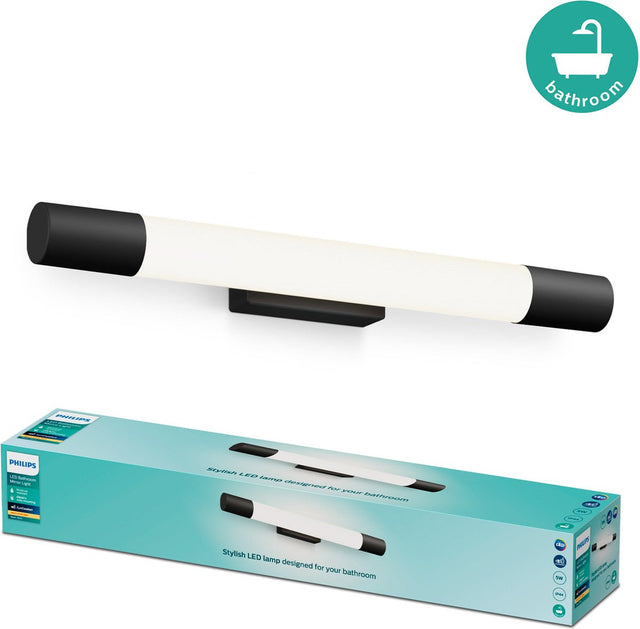 Philips rover spiegelverlichting - spatwaterdicht ip44 - 5w - warmwit licht - badkamerlamp - cilindervormig - zwart