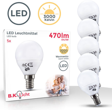 B.k.licht – E14-LED-Lichtquelle – 5er-Set – 5 W – 3.000 K warmweißes Licht – Lichter – LED-Lampe – Glühbirnen – Reflektorlampe