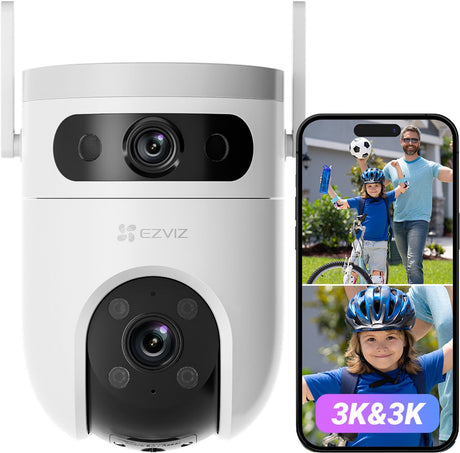 Ezviz h9c 3K+3K-Überwachungskamera für den Außenbereich mit zwei Objektiven – 360° Schwenk-/Neigefunktion – Patrouillenmodus, Nachtsicht-Personenerkennung – Zwei-Wege-Audio – keine monatlichen Kosten