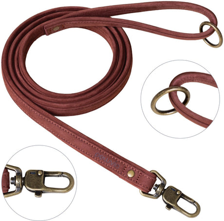 Peluvio Regent – Hundeleine aus Leder – Größe L – 2,5 cm breit – 1,7 m lang – für große und sehr große Hunde – Rindsleder – Kupferdetails – Sicherheitsverschluss – braune Hundeleine