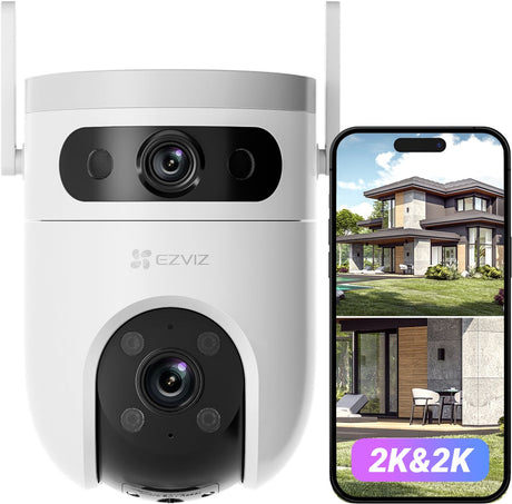 Ezviz H9C 2K+2K Doppelobjektiv, 360°-Überwachungskamera – Farbnachtsicht für den Außenbereich – KI-Erkennung von Personen und Fahrzeugen – Zwei-Wege-Audio – keine monatlichen Kosten