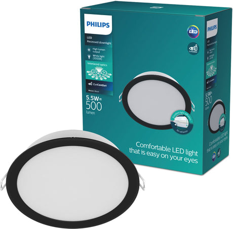 Philips led philips meson inbouwspot - plafondverlichting - diameter: 90mm - helder wit licht: 3000k - zwart