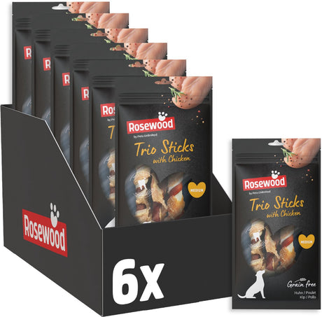 Rosewood Trio Sticks Medium Hundesnack Huhn – Kausticks Rohleder – getreidefrei – 6 x 3 Stück