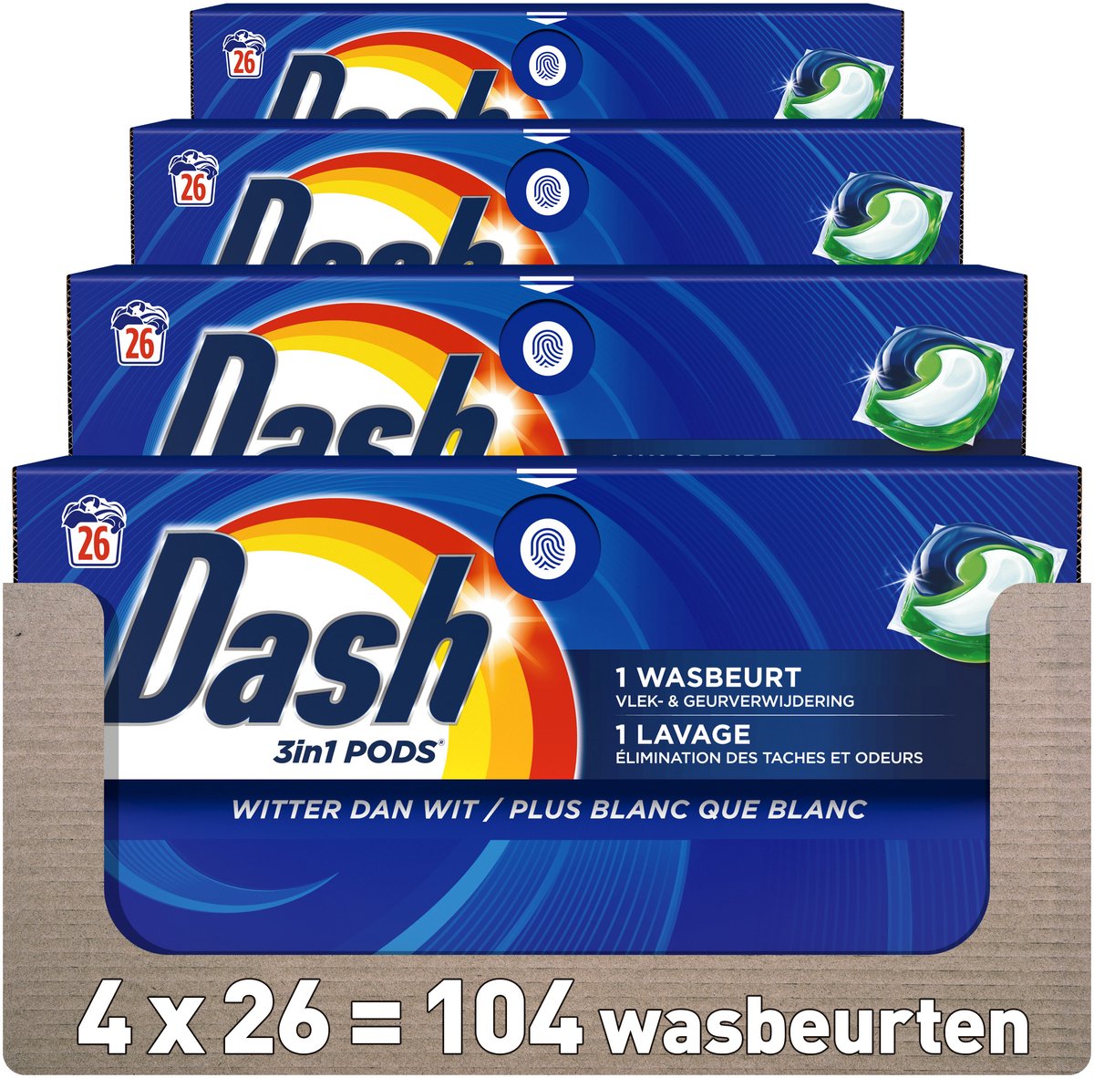 Dash 3in1 Waschmittelkapseln – 4 x 26 Waschladungen – weißer als weiß