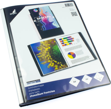 Kangaro-Showalbum – A4 – Seiten – 30 Taschen – Schwarz – mit Tasche auf der Vorderseite