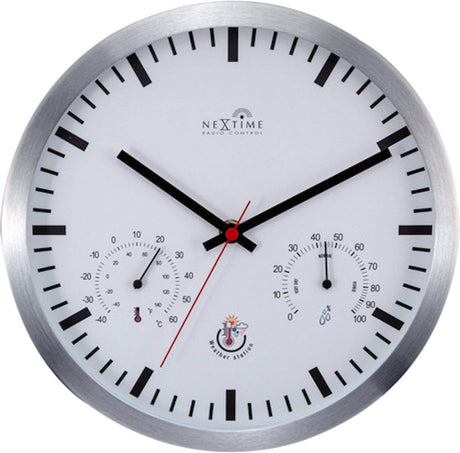 Nextime ne-90513wi Wanduhr + Wetterstation 25cm weiß RC Aluminium