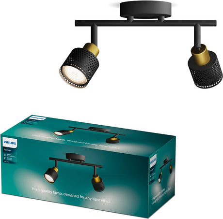 Philips niall spot - plafondspot met twee lichtpunten - zwart met goud design - gu10 led fitting