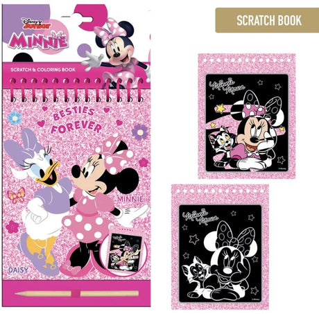 Minnie mouse minnie’s besties kraskaarten kleurplaten set – 14x21 cm – 14 afbeeldingen + kraspen – creatief plezier voor disney fans