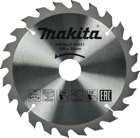 Zubehör für Makita-Kreissägeblätter für Holz | Standard | ø 190 mm Achsloch 30 mm 24 Zähne – D-64951