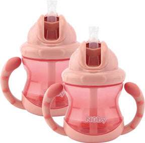 Nûby – Flip-it Anti-Tropf-Becher mit Griffen – 2er-Pack – rosa – 240 ml – ab 12 Monaten