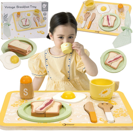 Classic World Vintage-Frühstücksset aus Holz mit Tablett, 13-teilig.