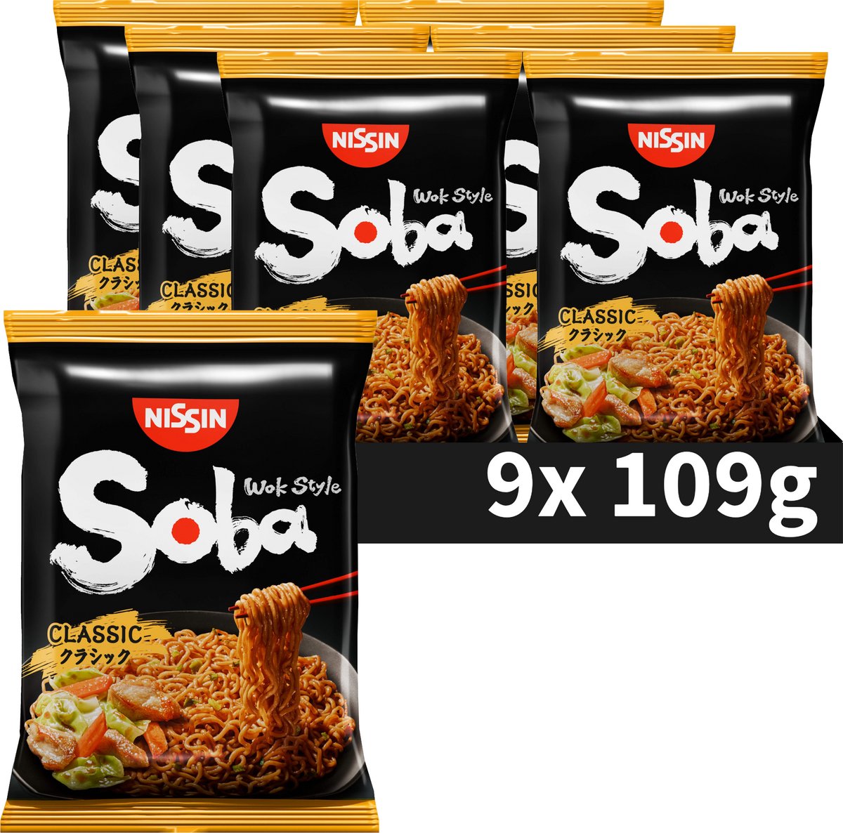 Nissin Soba Bag Classic Nudeln – Instantnudeln im Wok-Stil – 9 Stück