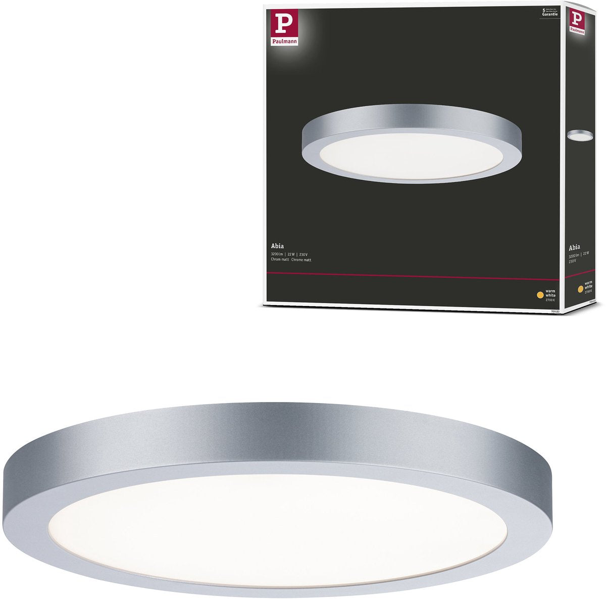 Paulmann led-paneel abia rond 300mm 22w 2200lm 2700k chroom mat