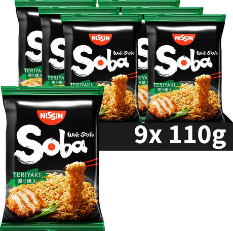 Nissin Soba Bag Teriyaki-Nudeln – Instant-Nudeln im Wok-Stil – 9 Stück