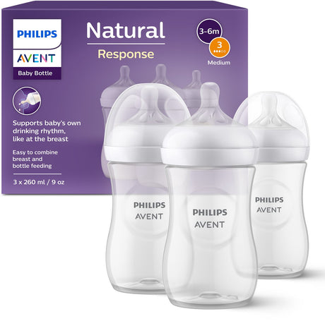 Philips Avent Natural Response Babyflaschen 260 ml – Flow 3 – Kunststoff – 3 Flaschen – SCY903 03