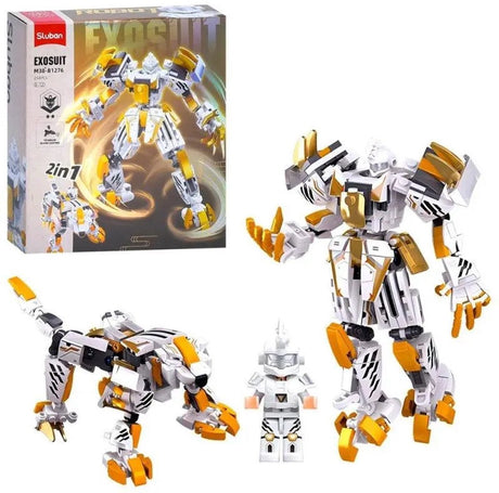 Sluban Exosuit Roboter Tiger weiß Konstruktionsspielzeug 2in1 Actionfigur Tiger – Konstruktionsspielzeug – Bauset mit 254 Bausteinen – M38-B1276 – ab 6 Jahren
