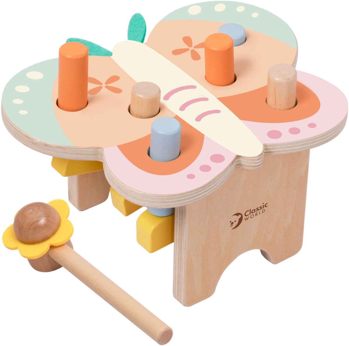 Classic World Holzspielzeug-Hammerbank-Schmetterling für Kleinkinder.