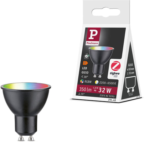 Paulmann Standard 230V Smart Home ZigBee 3.0 LED Reflektor GU10 350LM 4,8W RGBW+ Dimmbar Schwarz Matt
