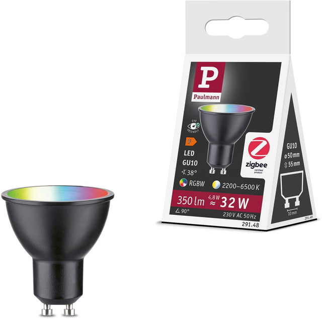 Paulmann Standard 230V Smart Home ZigBee 3.0 LED Reflektor GU10 350LM 4,8W RGBW+ Dimmbar Schwarz Matt