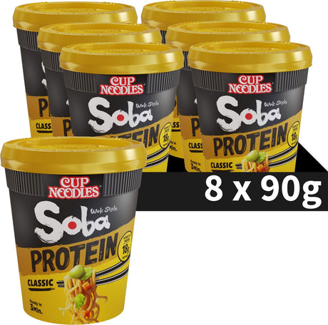 Nissin Soba Cup Noodles Protein – klassische Wok-Nudeln mit Protein – Instant-Nudeln – 8 Stück