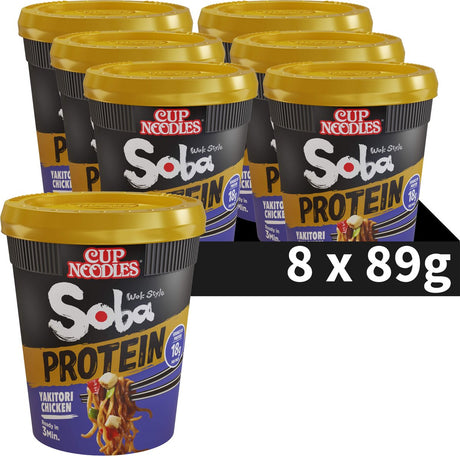 Nissin Soba Cup Nudeln Protein – Yakitori-Wok-Nudeln mit Protein – Instant-Nudeln – 8 Stück